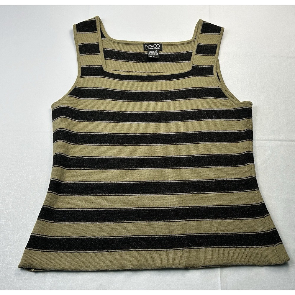 NY&Co Striped Knit Tank Top Size L Y2K Neutral Stretch Minimalist